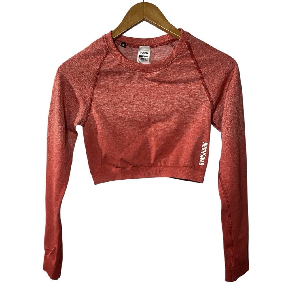 Gymshark Red Crop Top Seamless Long Sleeve Medium Gym Yoga Active Athleticwear